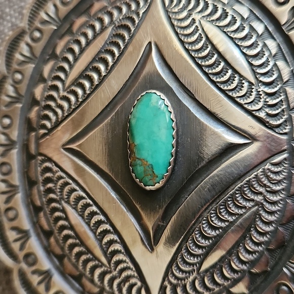 Amazing Vintage Native American Navajo Roland Dixon Concho & Turquoise Brooch 💙 - Picture 3 of 12